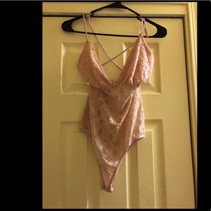 Pink/Nude Lace Cross Bodysuit